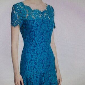 Diane von Furstenberg DVF Fifi Peacock Floral Lace Fit & Flare Dress , SZ 6